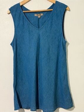 Flax Teal Blue Linen V-Neck Sleeveless Tunic size large